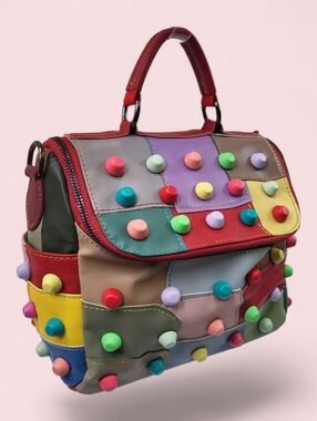 NEW Colorful Patchwork Boho Recycled Leather Crossbody Bag